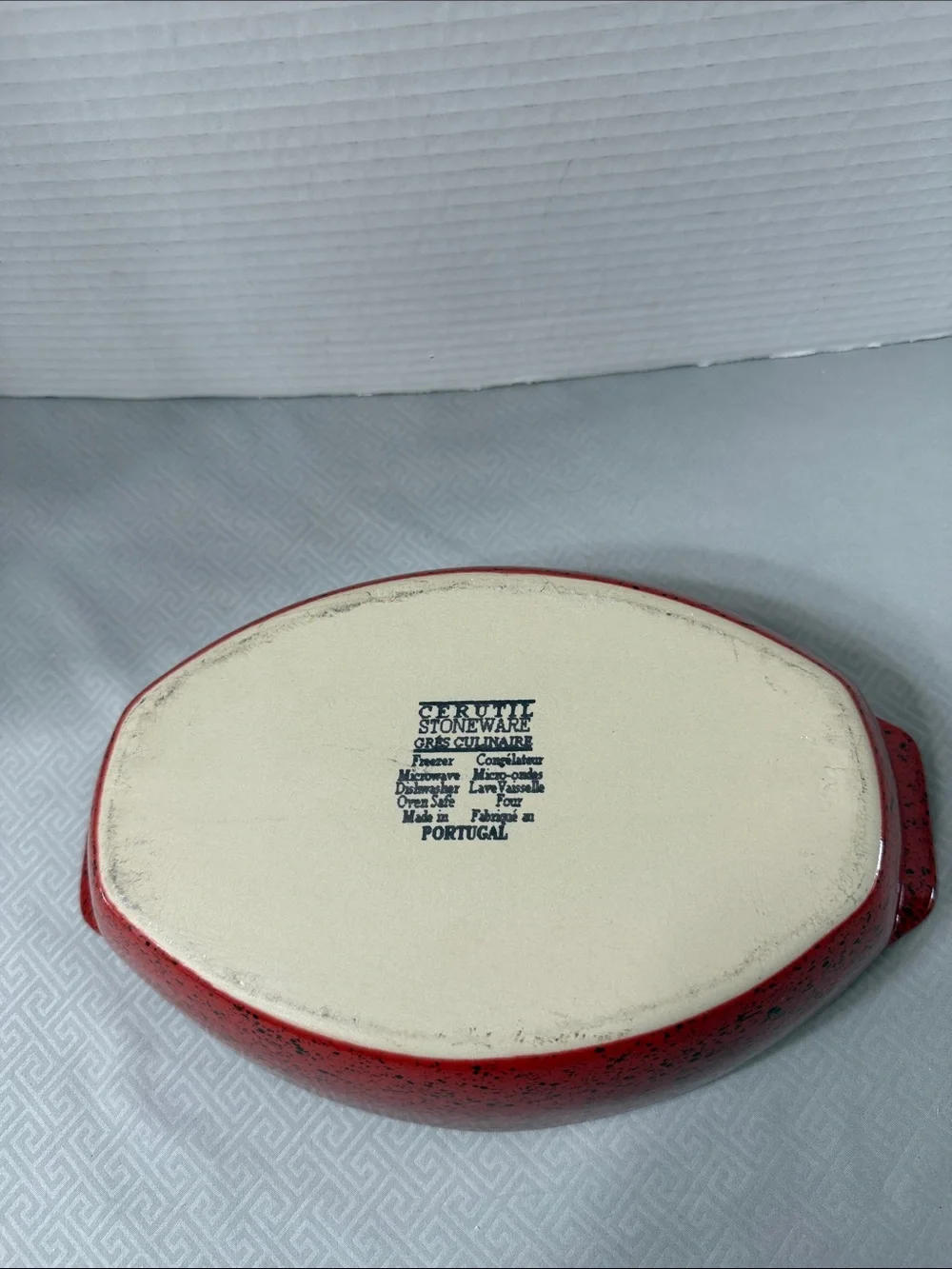 Cerutil Stoneware Red Speckled Ceramic Casserole Baking Dish Handles Portugal